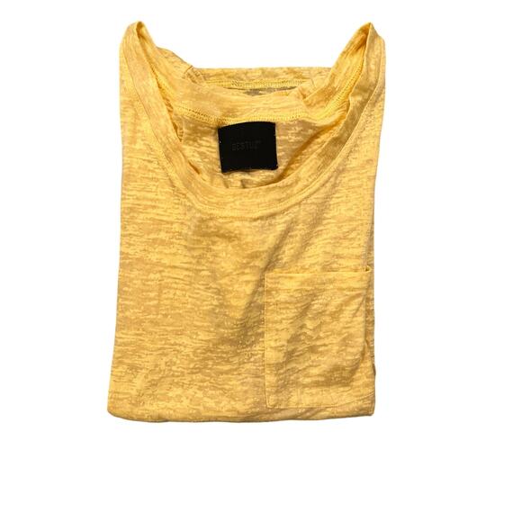 Gestuz Semi-Sheer Cotton Slub T-Shirt Yellow Relaxed Casual Textured Burnout, XL - Picture 8 of 9
